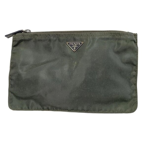 Auth PRADA - Khaki Nylon Pouch - Picture 1 of 5